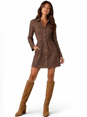 EUC Sanctuary A Day To Shine Multi-Pattern Brown Shirt Dress - Size Small